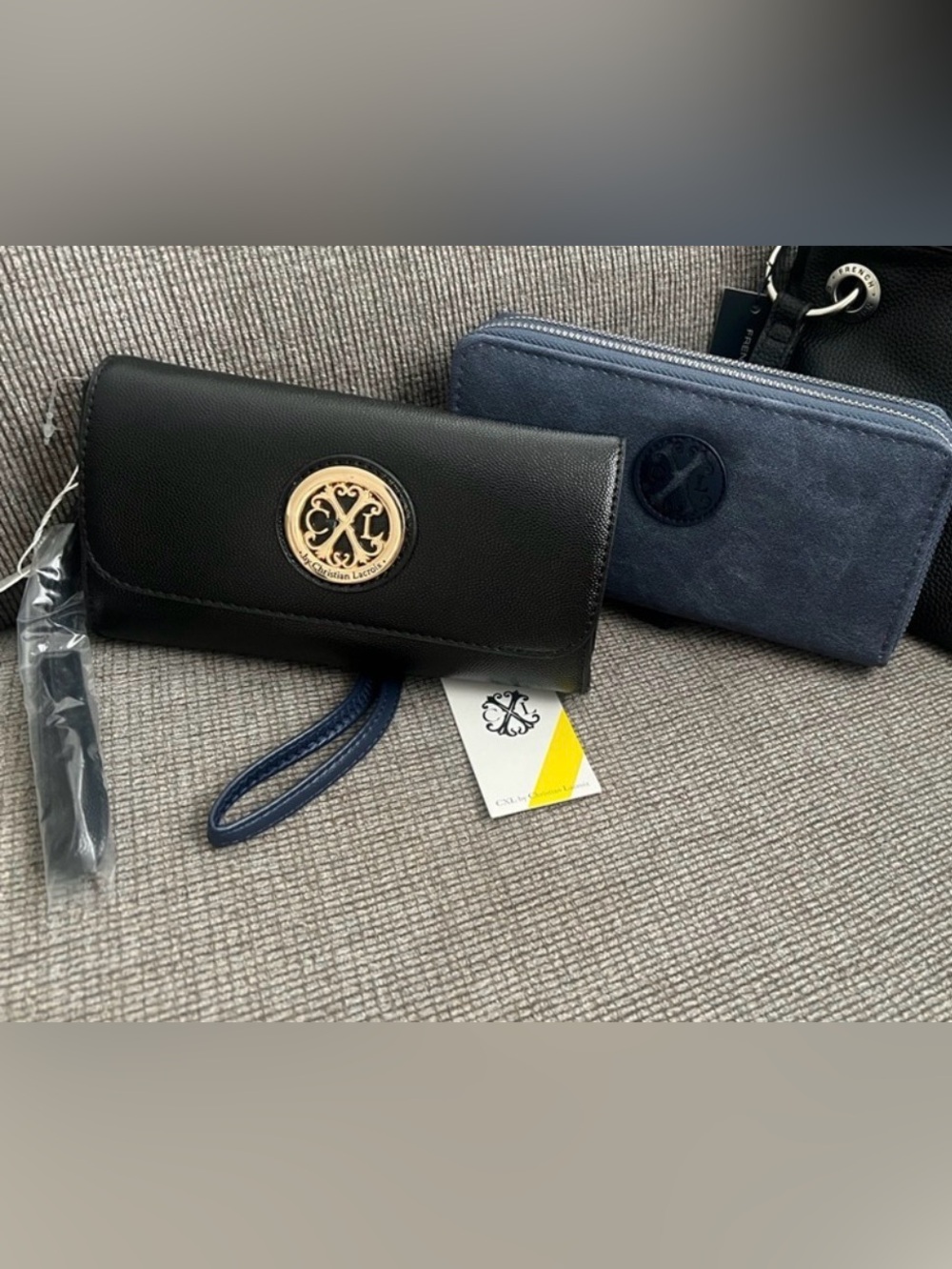 Christian Lacroix Black & Navy Wallet Set with Gold Emblem 2 piece